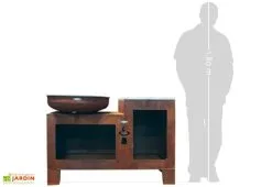 Remundi Braséro Barbecue En Acier Et Inox + Table Ø82 Cm H90 Cm – Vulcano M -magasin de mobilier d'extérieur brasero acier barbecue grille cuisson remundi vulcano m