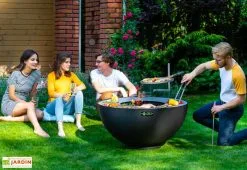 Feu Du Jardin Braséro Barbecue En Acier Boule Noire 100 Cm -magasin de mobilier d'extérieur brasero barbecue acier noir boule 100cm plancha 2