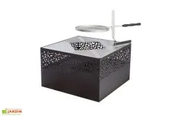 Feu Du Jardin Braséro Barbecue En Acier Cube Small 75 X 45 Cm + Grille De Cuisson