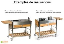 Indu+ Chariot Pour Cuisine Extérieure Aluminium Et Teck TomBoy Duo -magasin de mobilier d'extérieur chariot teck acier inox cuisine exterieure indu plus tomboy duo 1