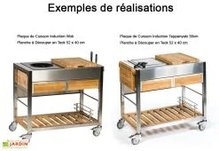Indu+ Chariot Pour Cuisine Extérieure Aluminium Et Teck TomBoy Duo -magasin de mobilier d'extérieur chariot teck acier inox cuisine exterieure indu plus tomboy duo 2