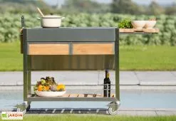 Indu+ Chariot Pour Cuisine Extérieure Aluminium Et Teck TomBoy Duo