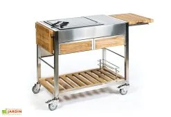 Indu+ Chariot Pour Cuisine Extérieure Acier Et Teck TomBoy Duo Unico