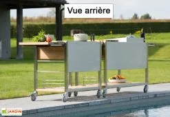 Indu+ Chariot Pour Cuisine Extérieure Acier Et Teck TomBoy Duo Unico -magasin de mobilier d'extérieur chariot teck acier inox cuisine exterieure indu plus tomboy 1