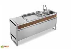 Pla.Net Table De Cuisson En Inox Avec Plancha à Gaz + Friteuse + évier + Mitigeur Oasi 205C