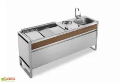 Pla.Net Cuisine Extérieure En Inox Avec Plancha à Gaz + Feu à Gaz + évier + Mitigeur Oasi 205C