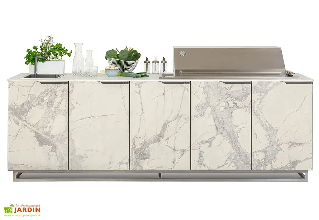 Cuisine Extérieure Professionnelle à 5 Modules Silver White CANA Concept + Housse 1 Cuisine Extérieure Professionnelle à 5 Modules Silver White CANA Concept + Housse