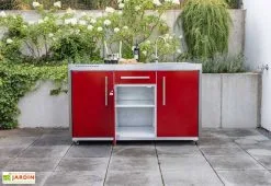 Stengel Cuisine Extérieure Avec Réfrigérateur Et évier – MO 150 S -magasin de mobilier d'extérieur cuisine exterieure rouge ouverte 1 porte
