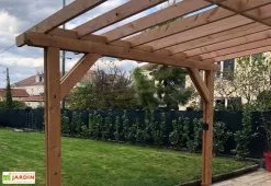 C.P.B.F Pergola Adossée En Bois Douglas - L : 4,00 M – Occitanie 2 Poteaux -magasin de mobilier d'extérieur details pergola adossee bois douglas toit plat cpbf