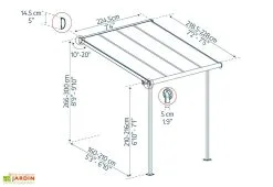 Canopia Pergola Adossée En Aluminium Et Polycarbonate 224 Cm – Sierra -magasin de mobilier d'extérieur dimensions pergola sierra 2x2 canopia palram
