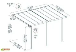 Canopia Pergola Adossée En Aluminium Et Polycarbonate 224 Cm – Sierra -magasin de mobilier d'extérieur dimensions pergola sierra 2x5 canopia palram