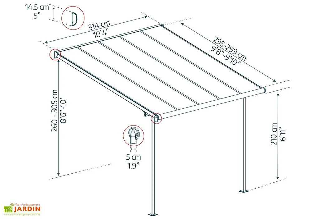 Canopia Pergola Adossée En Aluminium Et Polycarbonate 295 Cm – Sierra 6 Canopia Pergola Adossée En Aluminium Et Polycarbonate 295 Cm – Sierra – Image 6