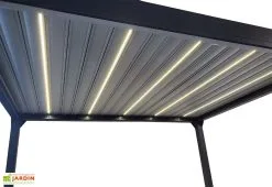 Green Outside Pergola Bioclimatique Motorisée Adossée En Alu Noir – Actual 4 X 3 M -magasin de mobilier d'extérieur eclairage led pergola 1