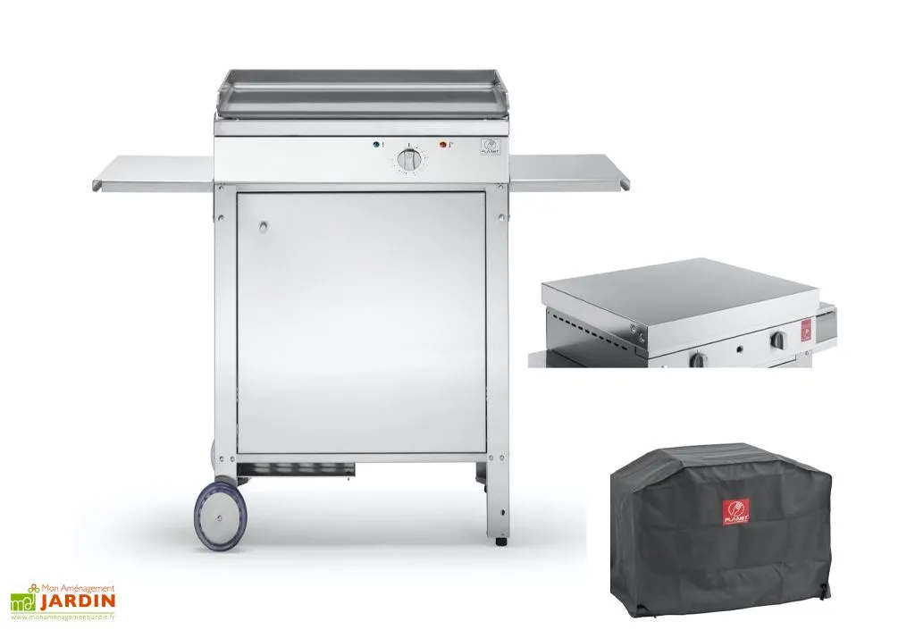 Pla.Net Plancha électrique En Inox Avec Couvercle Amovible + Chariot Fermé Et Housse De Protection 1 Pla.Net Plancha électrique En Inox Avec Couvercle Amovible + Chariot Fermé Et Housse De Protection