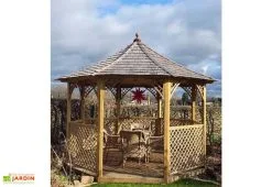 Jagram Kiosque De Jardin En Bois Traité Toit En Shingle Chopin Eco - 11,34 M² -magasin de mobilier d'extérieur kiosque de jardin en bois