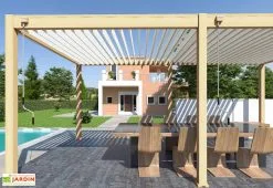 Ombréa Pergola Bioclimatique Ombréa En Aluminium 3 X 6 M Autoportée - Imitation Bois -magasin de mobilier d'extérieur manivelle pergola bioclimatique 3x6m ombrea 15 712324