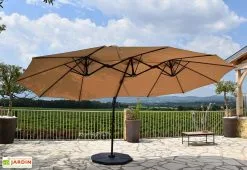 Givex Parasol Déporté 3 Têtes 4,6 M En Aluminium Et Toile Taupe - Deporwide -magasin de mobilier d'extérieur parasol deporte aluminium grande toile taupe 460cm 2 1