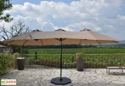 Givex Parasol Déporté 3 Têtes 4,6 M En Aluminium Et Toile Taupe - Deporwide -magasin de mobilier d'extérieur parasol deporte aluminium grande toile taupe 460cm 3 1