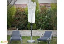 Givex Parasol Rectangulaire 3 Têtes 4,6 M En Aluminium Et Toile Écrue - Wide -magasin de mobilier d'extérieur parasol droit 3 tetes aluminium toile polyester ecru 465cm 2