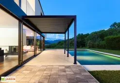 Ombréa Pergola Bioclimatique Adossée En Aluminium Anthracite 15,9 M² - Ombréa