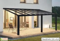 Canopia Pergola Adossée Aluminium Gris Et Polycarbonate - Stockholm 3,4 M + Stores 8 Canopia Pergola Adossée Aluminium Gris Et Polycarbonate - Stockholm 3,4 M + Stores -magasin de mobilier d'extérieur pergola alu polycarbonate stockholm palram 22m2 1
