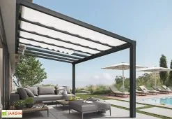 Canopia Pergola Adossée Aluminium Gris Et Polycarbonate - Stockholm 3,4 M + Stores