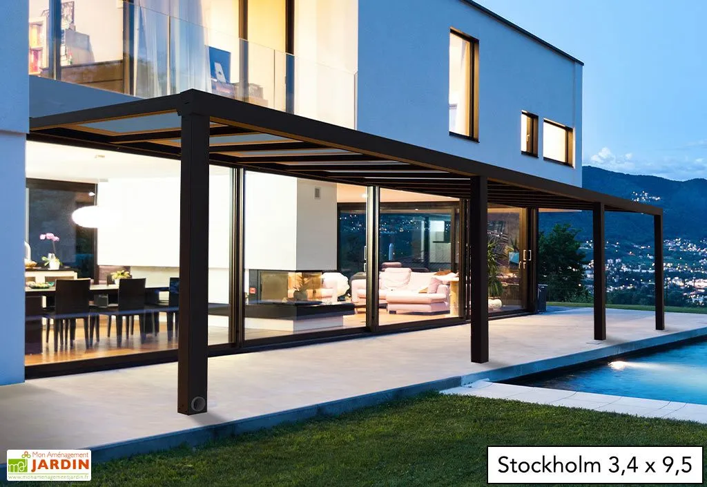 Canopia Pergola Adossée Aluminium Gris Et Polycarbonate - Stockholm 3,4 M + Stores 4 Canopia Pergola Adossée Aluminium Gris Et Polycarbonate - Stockholm 3,4 M + Stores – Image 4