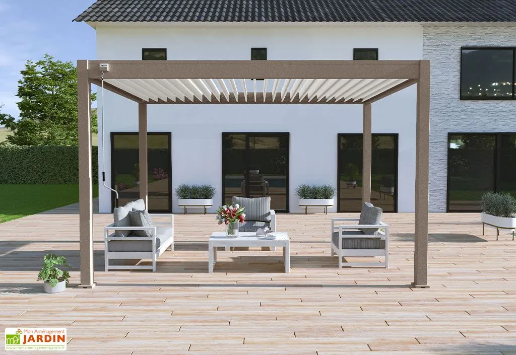Ombréa Pergola Bioclimatique Ombréa En Aluminium 3 X 4 M Autoportée - Taupe 1 Ombréa Pergola Bioclimatique Ombréa En Aluminium 3 X 4 M Autoportée - Taupe