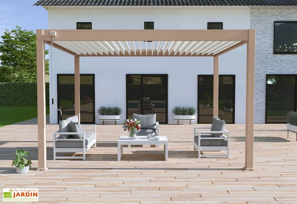 Ombréa Pergola Bioclimatique Ombréa En Aluminium 3 X 4 M Autoportée - Beige Agathe 1 Ombréa Pergola Bioclimatique Ombréa En Aluminium 3 X 4 M Autoportée - Beige Agathe