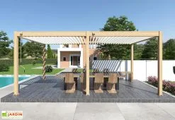 Ombréa Pergola Bioclimatique Ombréa En Aluminium 3 X 6 M Autoportée - Imitation Bois