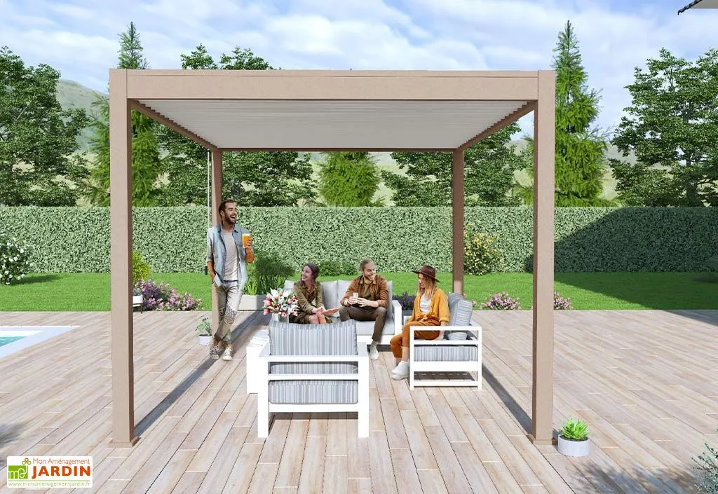 Ombréa Pergola Bioclimatique Ombréa En Aluminium 3 X 4 M Autoportée - Beige Agathe 3 Ombréa Pergola Bioclimatique Ombréa En Aluminium 3 X 4 M Autoportée - Beige Agathe – Image 3