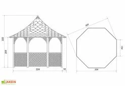 Jagram Kiosque De Jardin En Bois Traité Toit En Shingle Chopin Eco - 11,34 M² -magasin de mobilier d'extérieur plan dimensions kiosque jardin chopin eco