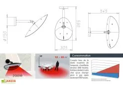 Phormalab Applique Chauffante Murale Infrarouge 2000W (4 Coloris) -magasin de mobilier d'extérieur schema applique