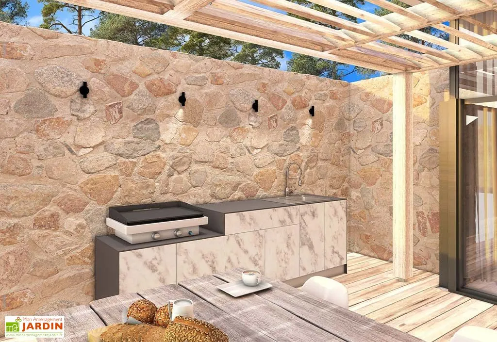 Cuisine D'Été Cuisine Extérieure En Bois Et Aluminium 282 X 61 Cm Statuario 2 Cuisine D'Été Cuisine Extérieure En Bois Et Aluminium 282 X 61 Cm Statuario – Image 2