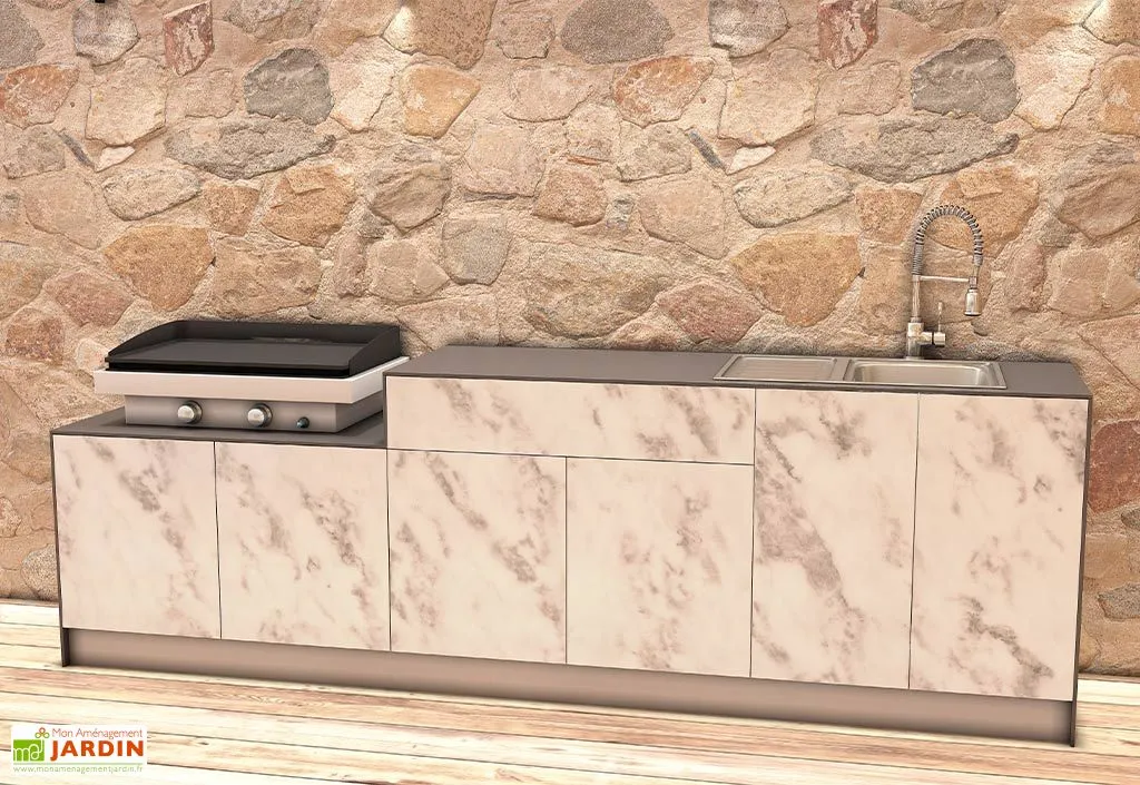 Cuisine D'Été Cuisine Extérieure En Bois Et Aluminium 282 X 61 Cm Statuario 1 Cuisine D'Été Cuisine Extérieure En Bois Et Aluminium 282 X 61 Cm Statuario