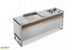 Pla.Net Table De Cuisson En Inox Avec Plancha + Triple Feu à Gaz Oasi 205C