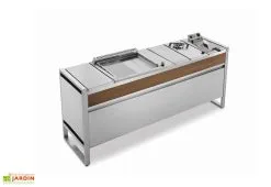 Pla.Net Table De Cuisson En Inox Avec Plancha à Gaz + Feu à Gaz + Friteuse Oasi 205C