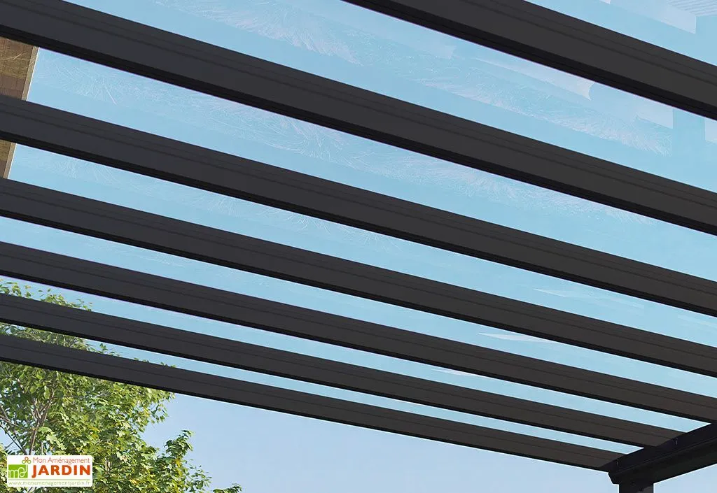Canopia Pergola Adossée Aluminium Gris Et Polycarbonate - Stockholm 3,4 M + Stores 5 Canopia Pergola Adossée Aluminium Gris Et Polycarbonate - Stockholm 3,4 M + Stores – Image 5
