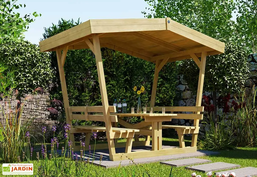 Weka Tonnelle En Bois De Pin Traité Avec Table Et Bancs – 2,93 M² 1 Weka Tonnelle En Bois De Pin Traité Avec Table Et Bancs – 2,93 M²